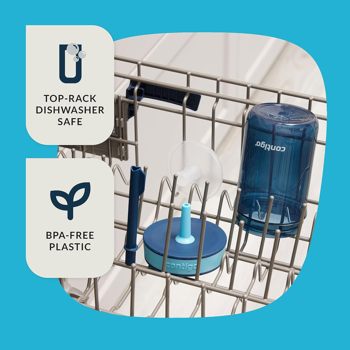 Contigo Leighton - Vaso de paja para niños con tapa a prueba de derrames a prueba de fugas, 14 onzas, arándano, frambuesa azul