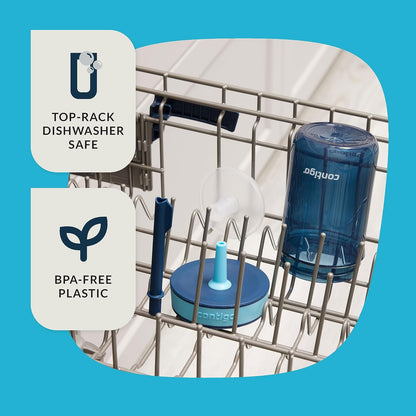 Contigo Leighton - Vaso de paja para niños con tapa a prueba de derrames a prueba de fugas, 14 onzas, arándano, frambuesa azul