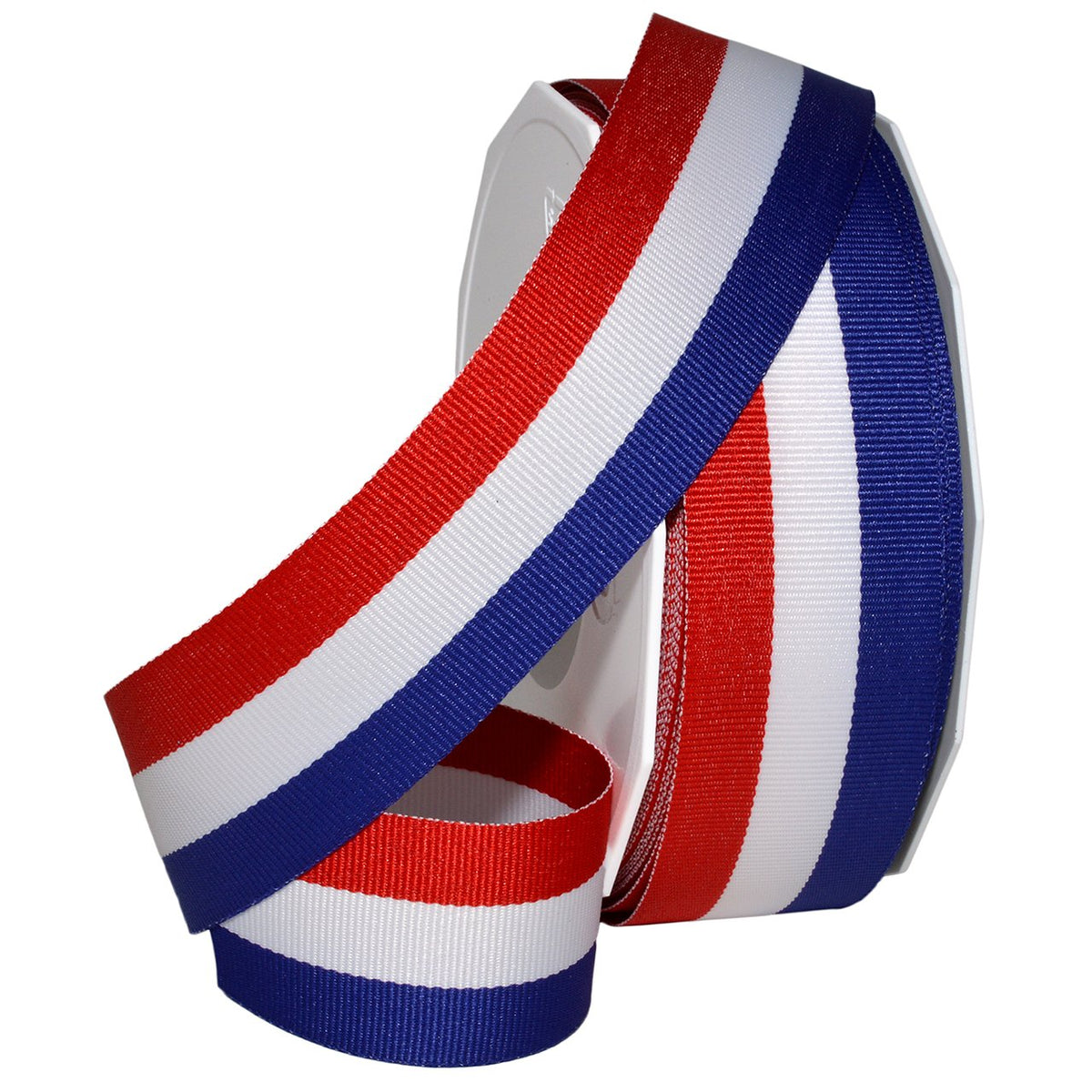 Morex Ribbon 93609/25-914 Cinta de grogrén a rayas de 1.5 pulgadas x 25 yardas Cinta patriótica para envolver regalos, rojo/blanco/azul, decoraciones del 4 de julio, banderas americanas, suministros