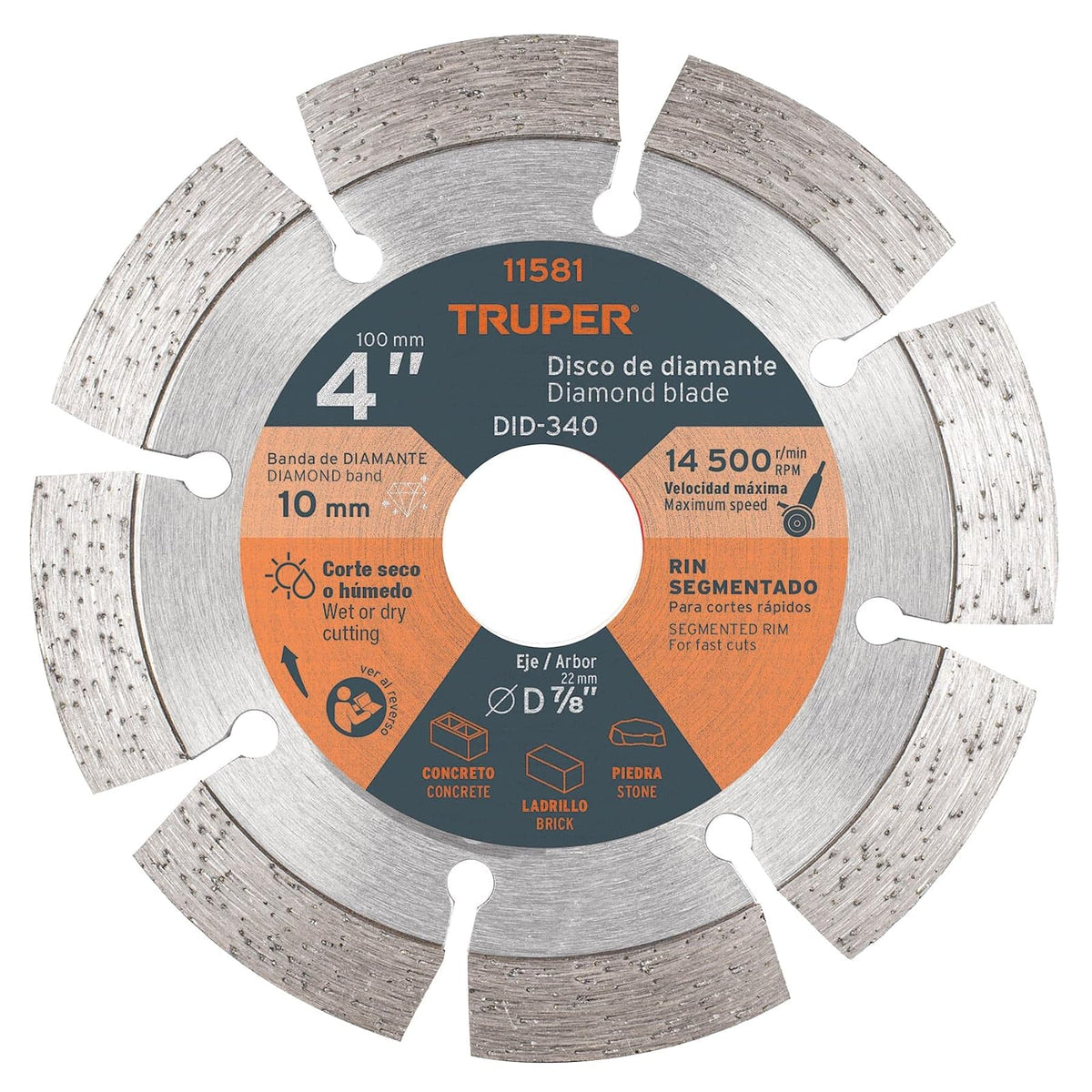 Truper Disco de Diamante Rin Segmentado para Concreto y Block - 4"