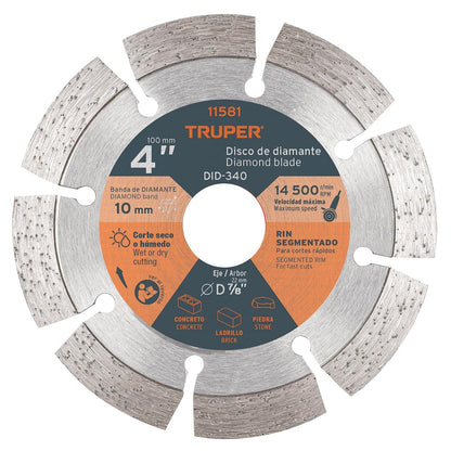Truper Disco de Diamante Rin Segmentado para Concreto y Block - 4"