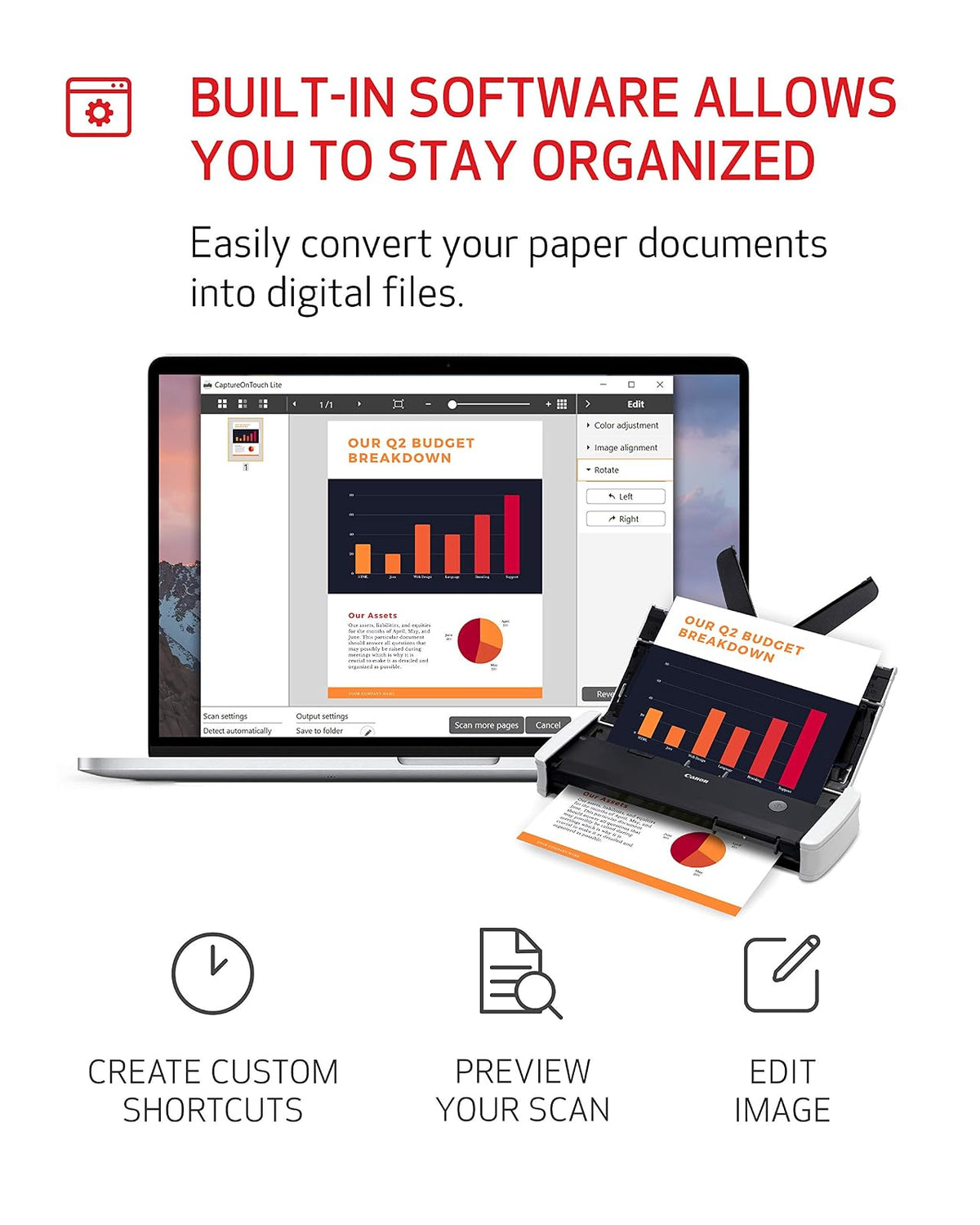 Canon imageFORMULA R10 Escáner de Documentos portátil, escaneo de 2 Caras con alimentador de 20 páginas, fácil configuración para el hogar u Oficina, Incluye Software, (4861C001)