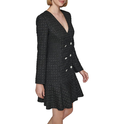 Karl Lagerfeld Embellished Buttons Long Sleeve V Neck Blazer Dress Vestido Informal Mujer