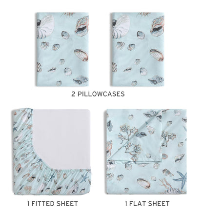 Beatrice Home Fashions Juego de sábanas de Microfibra con Estampado costero, Suave, cómodo, Bolsillos de 14 Pulgadas de Profundidad, Queen, mar Oceanside