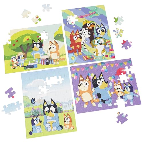 Bluey, Set de 4 Rompecabezas de 48 Piezas con Caja de Almacenamiento y asa, Juguetes de Bluey para niños a Partir de 4 años