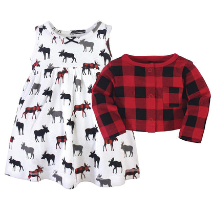 Hudson Baby Conjunto de Vestido y cárdigan de algodón Vestido Casual para bebés niñas