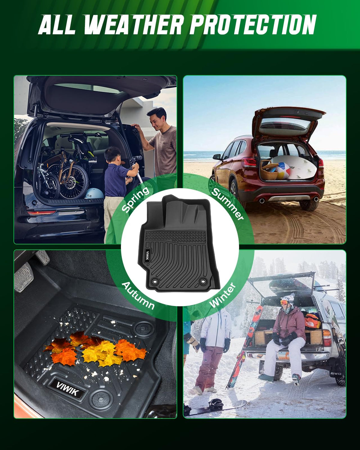 VIWIK TPE Alfombrillas Personalizadas para Dodge Grand Caravan 7 Asientos | Alfombrillas de automóvil para todo tipo de clima compatibles con ciudad y país (Stow'n Go Only) 2008-2016