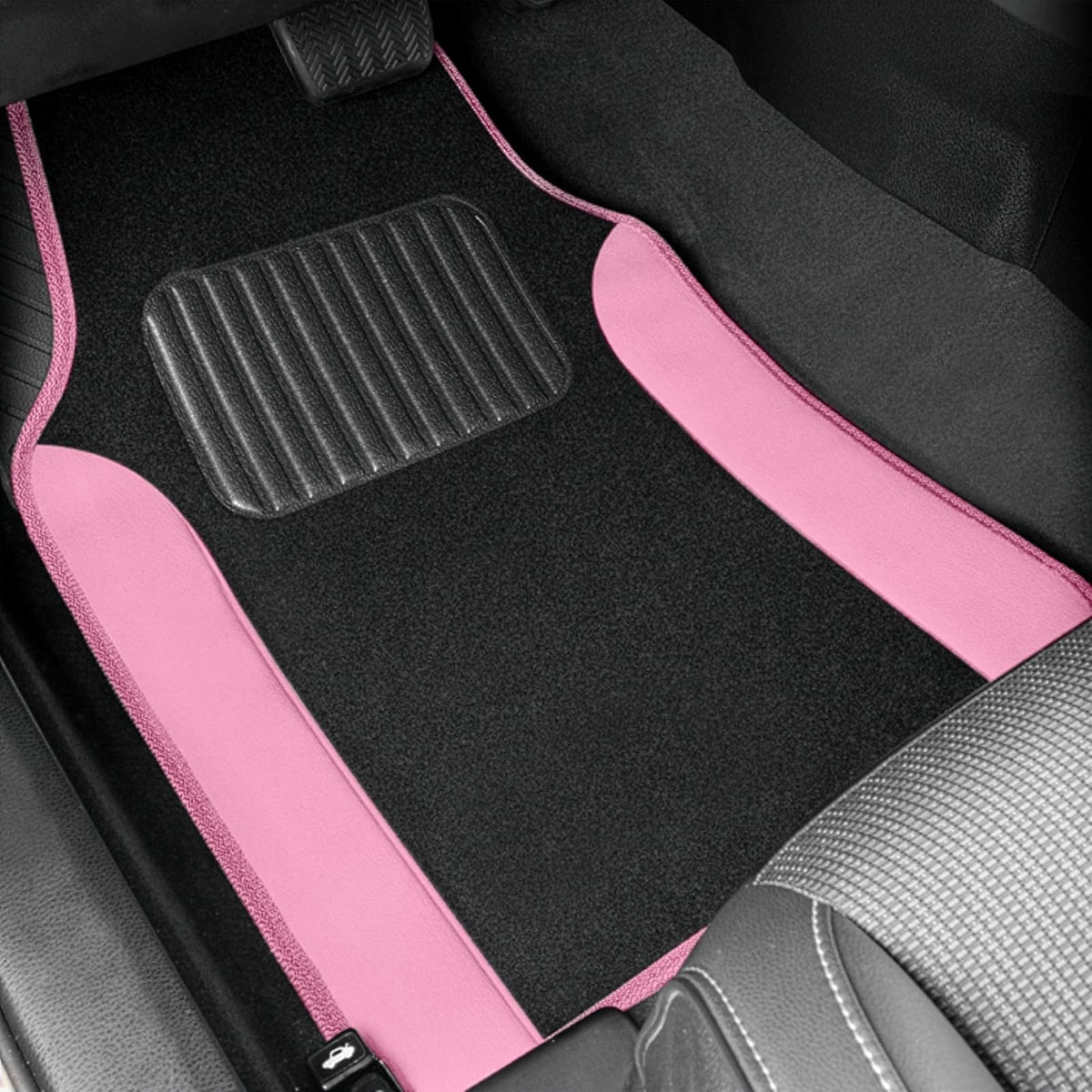 BDK - Alfombrillas de Piel sintética de Dos Tonos para automóvil, Incluye características Antideslizantes y Almohadilla de talón integrada, Elegante para Automóviles, Camiones, Furgonetas, SUV, MT202