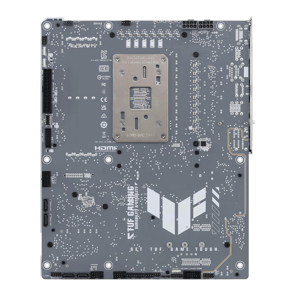 ASUS TUF Gaming B850-BTF WiFi W Tarjeta Madre AMD Blanca para Gaming | AM5, ATX, AMD B850, DDR5, PCIe 5.0 x16, 3 M.2, WiFi 7, LAN 2.5Gb, USB-C 20Gbps, diseño BTF blanco, Aura Sync
