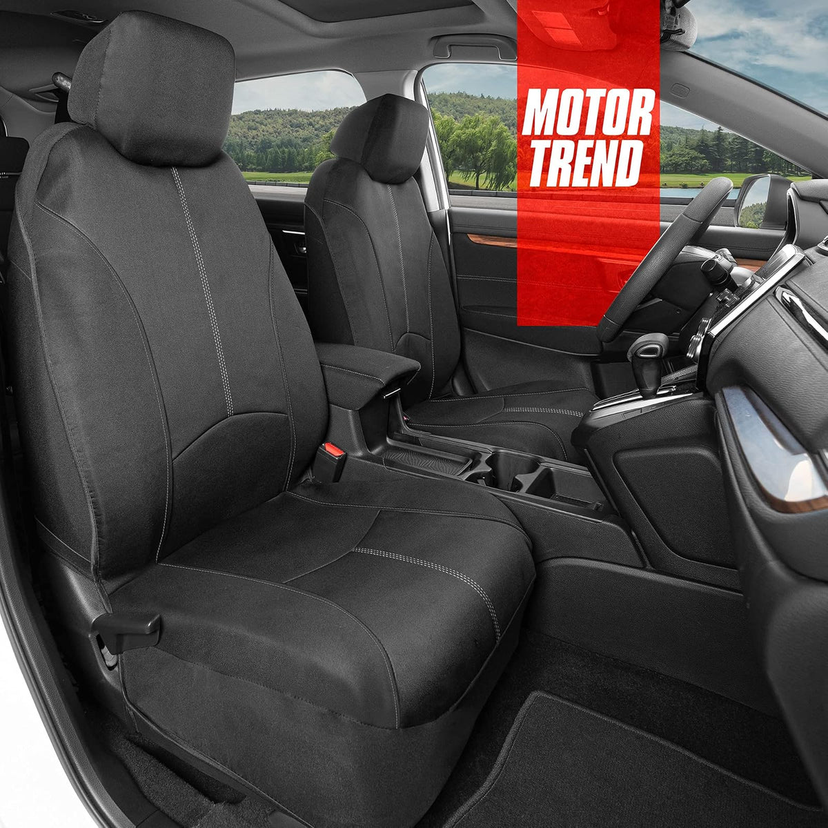 Motor Trend SpillGuard Fundas de Asiento | Impermeables, asientos delanteros, costuras grises, neopreno duradero, fácil instalación, ajuste universal