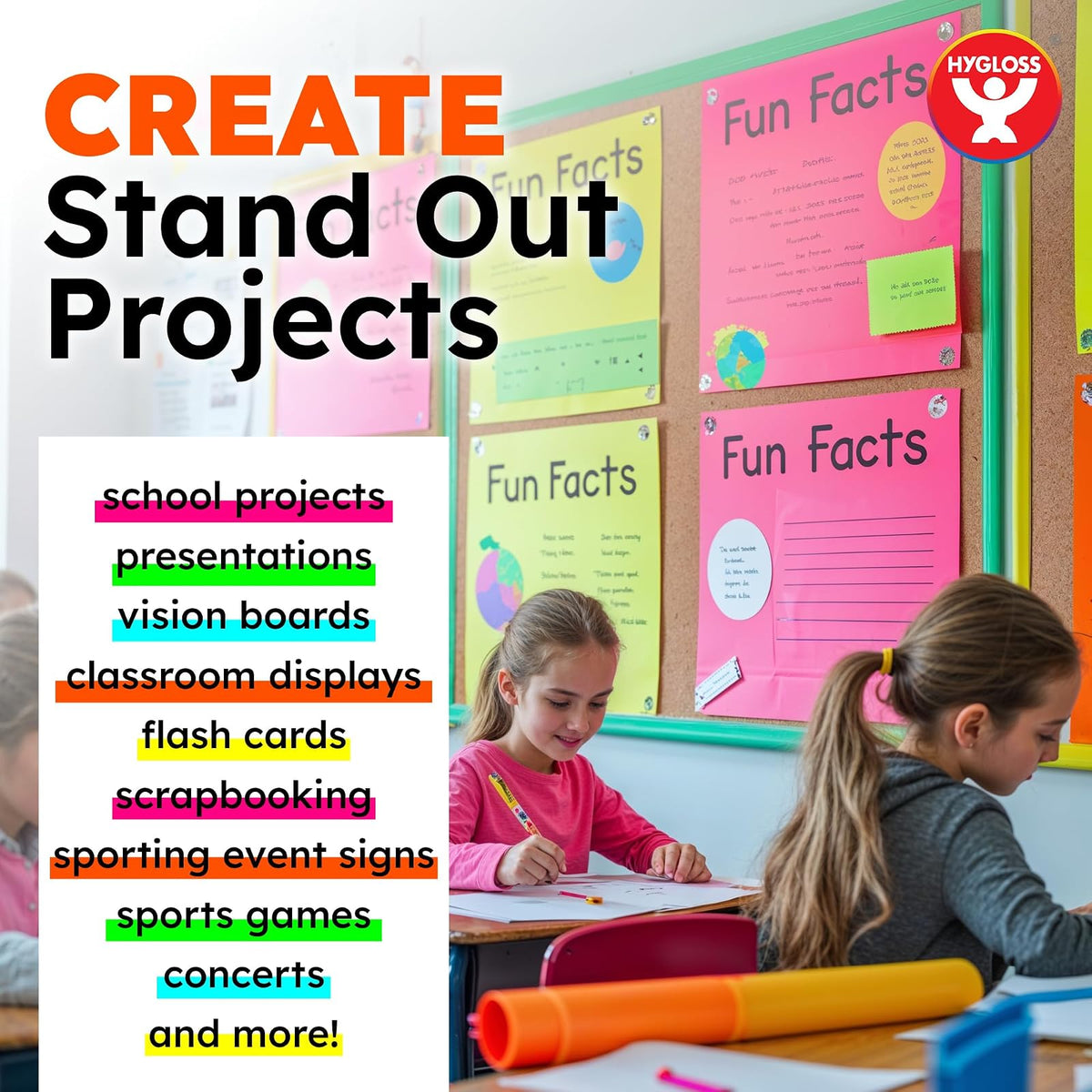 Hygloss Products Fluorescent Poster Board - 25 Neon Colored Poster Board Sheets - 22 x 28 Inches, Assorted Colors