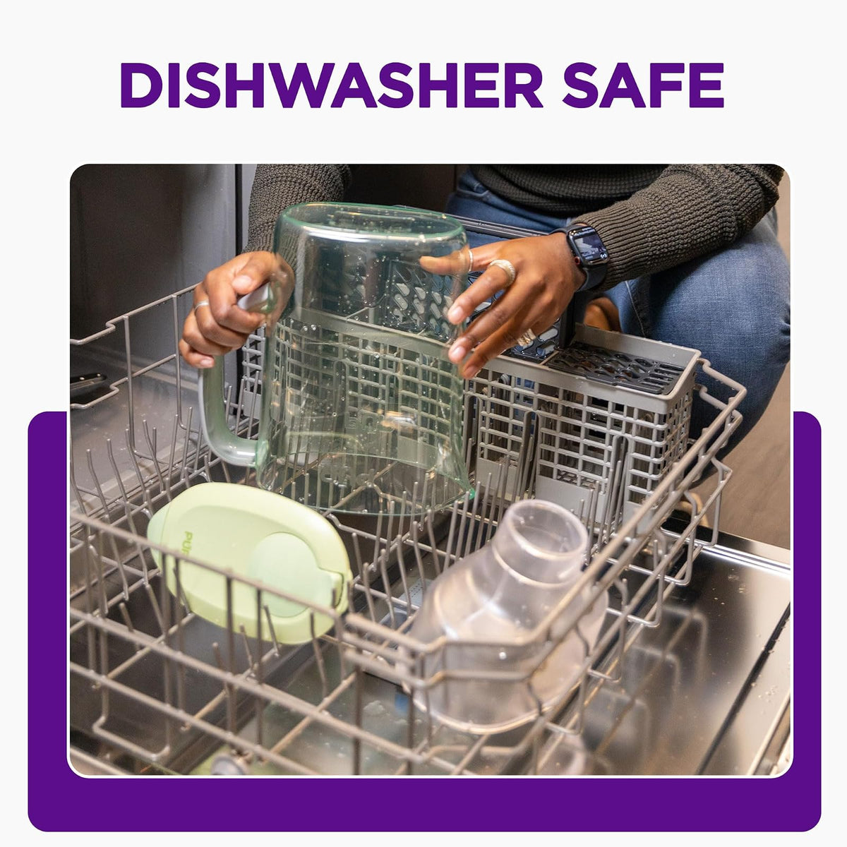 PUR Jarra de agua de 7 tazas, 1 filtro auténtico, limpiador, agua de gran sabor, apta para lavaplatos, potente, filtración más rápida, diseño de tapa LockFit, lima