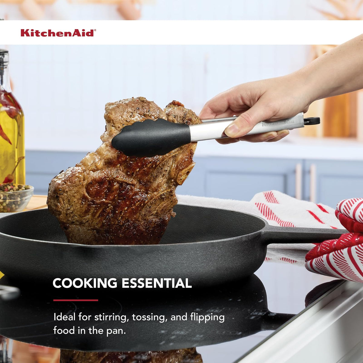 KitchenAid - Pinzas de acero inoxidable con punta de silicona, color negro, 9 pulgadas