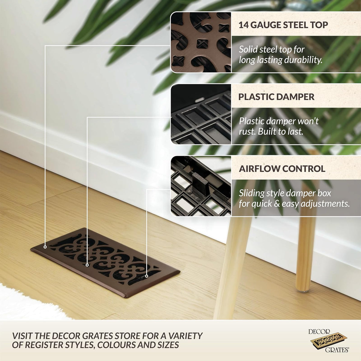 Decor Grates Scroll registro de piso, 6 X 12, bronce (Rubbed Bronze Finish)