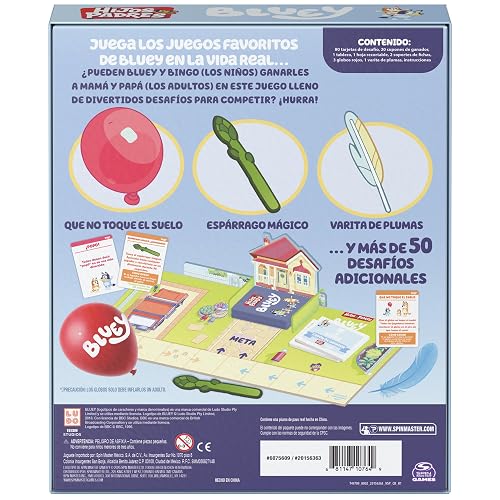 Spin Master Games, Bluey Padres vs Hijos, Trivia y Divertidos retos para Noches de Juegos en Familia, Juego fácil de Jugar, Juguetes de Bluey, para niños y familias para Edades de 5 años en adelante.