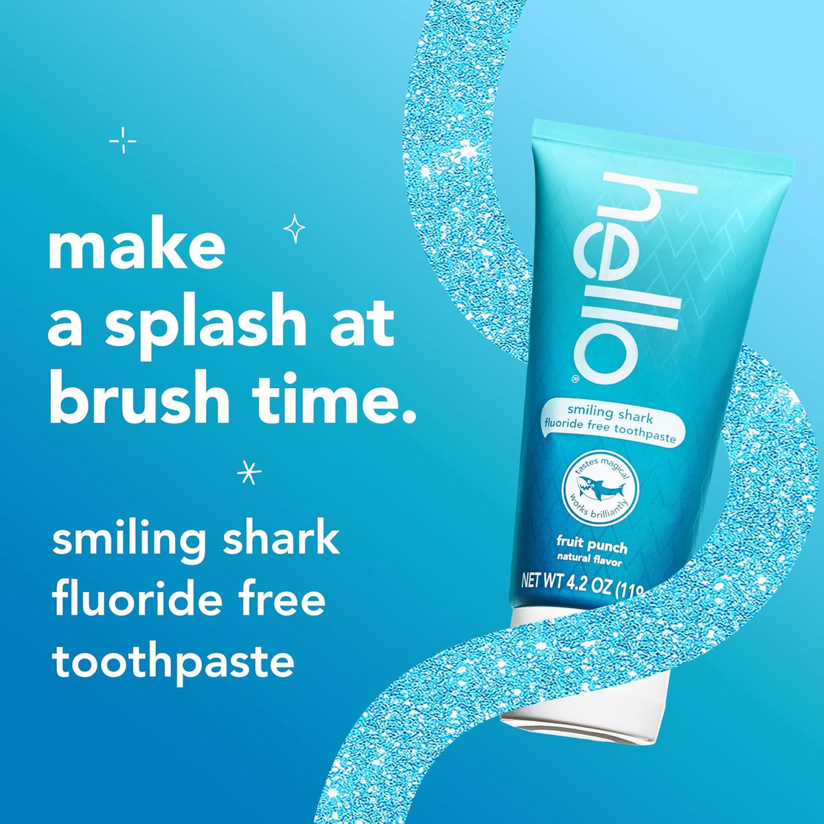 hello- â€œSmiling Shark Fluoruro Libre De Pasta De Dientes Para Niños, Ponche De Frutas Naturales, Tubo De 4.2 Oz
