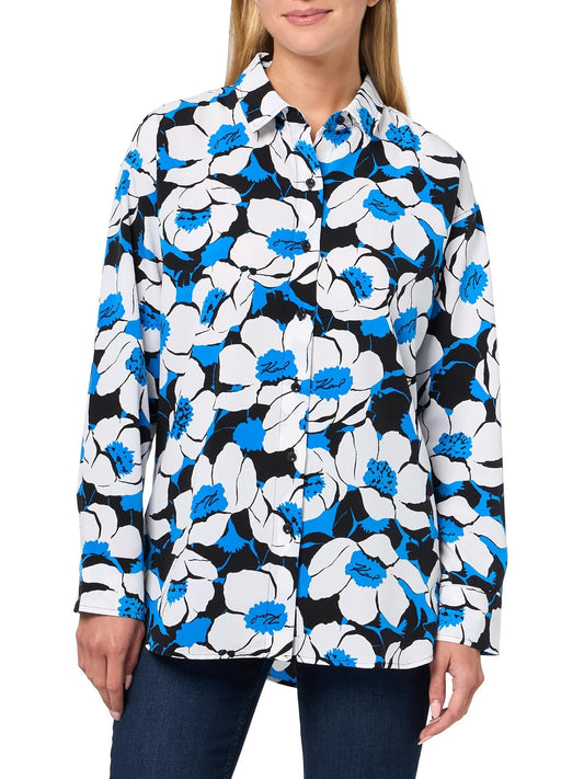 Karl Lagerfeld - Blusa Floral de Manga Larga para Mujer, Azul (French Blue Combo)