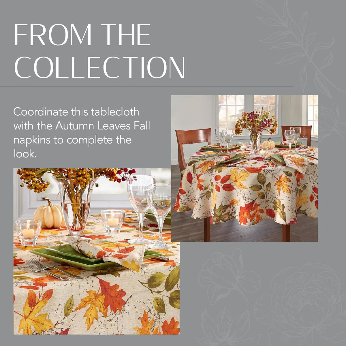 Elrene Home Fashions Mantel Resistente a Las Arrugas con Estampado de Hojas de otoño para Uso Formal o Diario, Cuadrado de 52 x 52 Pulgadas