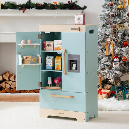 ROBUD Frigorífico de Madera - Realista e Interactivo con máquina de Hielo y Juguetes alimenticios - Adecuado para niños a Partir de 3 años