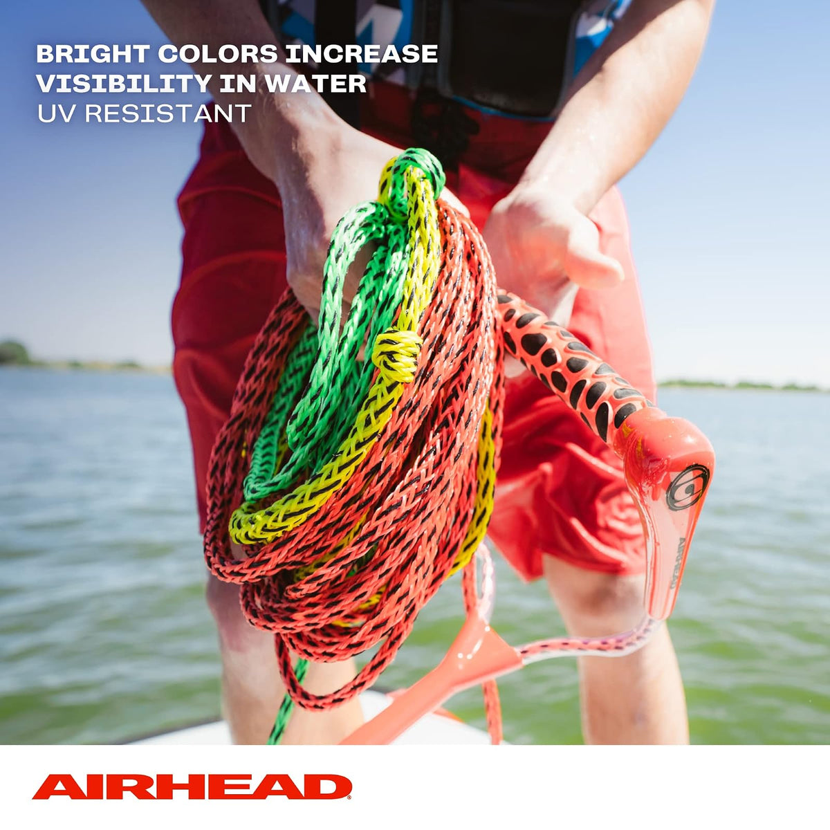 Airhead - Cuerda de esquí acuático con Mango de Radio, 3 Secciones para esquís acuáticos, wakeboards y Rodilleras