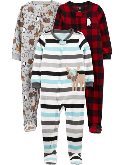Simple Joys by Carter's - Paquete de 3 pijamas de forro polar de ajuste holgado para bebés y niños pequeños
