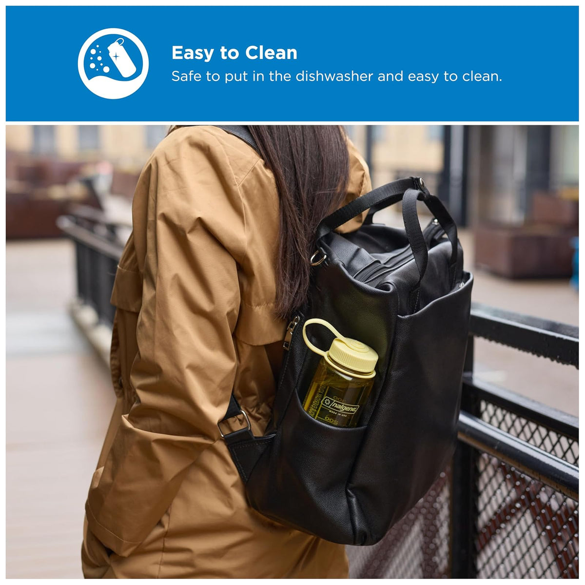 Nalgene Sustain Tritan - Botella de agua sin BPA hecha con material derivado de 50% residuos de plástico (utilizando balance de masa certificado ISCC), 16 onzas, boca ancha, mantequilla