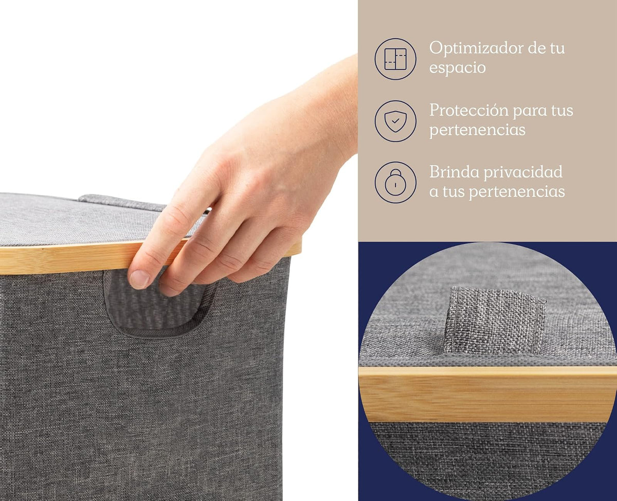 Homeware Cesto Rectangular Grande, Plegable y Resistente, Ideal para Interiores y Exteriores, Diseño Minimalista con Tapa de Protección y Asas, Colores Neutros Que Combinarán con tu Estilo Decorativo