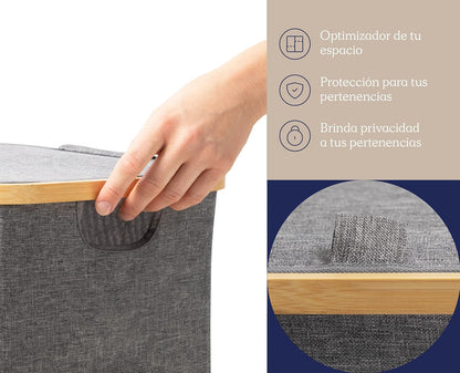 Homeware Cesto Rectangular Grande, Plegable y Resistente, Ideal para Interiores y Exteriores, Diseño Minimalista con Tapa de Protección y Asas, Colores Neutros Que Combinarán con tu Estilo Decorativo
