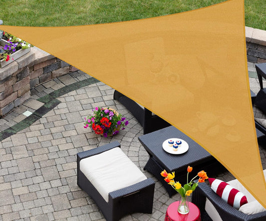 AsterOutdoor - Toldo vela triangular de 4.9 x 4.9 x 4.9 m con bloqueo UV, para patio, patio trasero, césped, jardín, actividades al aire libre, color arena