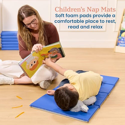 ECR4Kids Value 4-Fold Daycare Rest Mat, Blue and Grey (1" Thick)