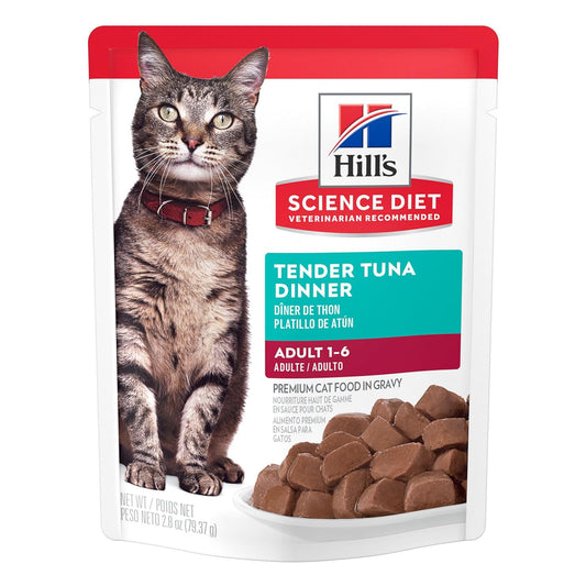 Hill's Science Diet Alimento Húmedo para Gato Adulto Atún 24 Pack 79G | Alimento húmedo Hill's para gato, atún real, digestión saludable, sistema inmunológico fuerte, omega-6 y vitamina E