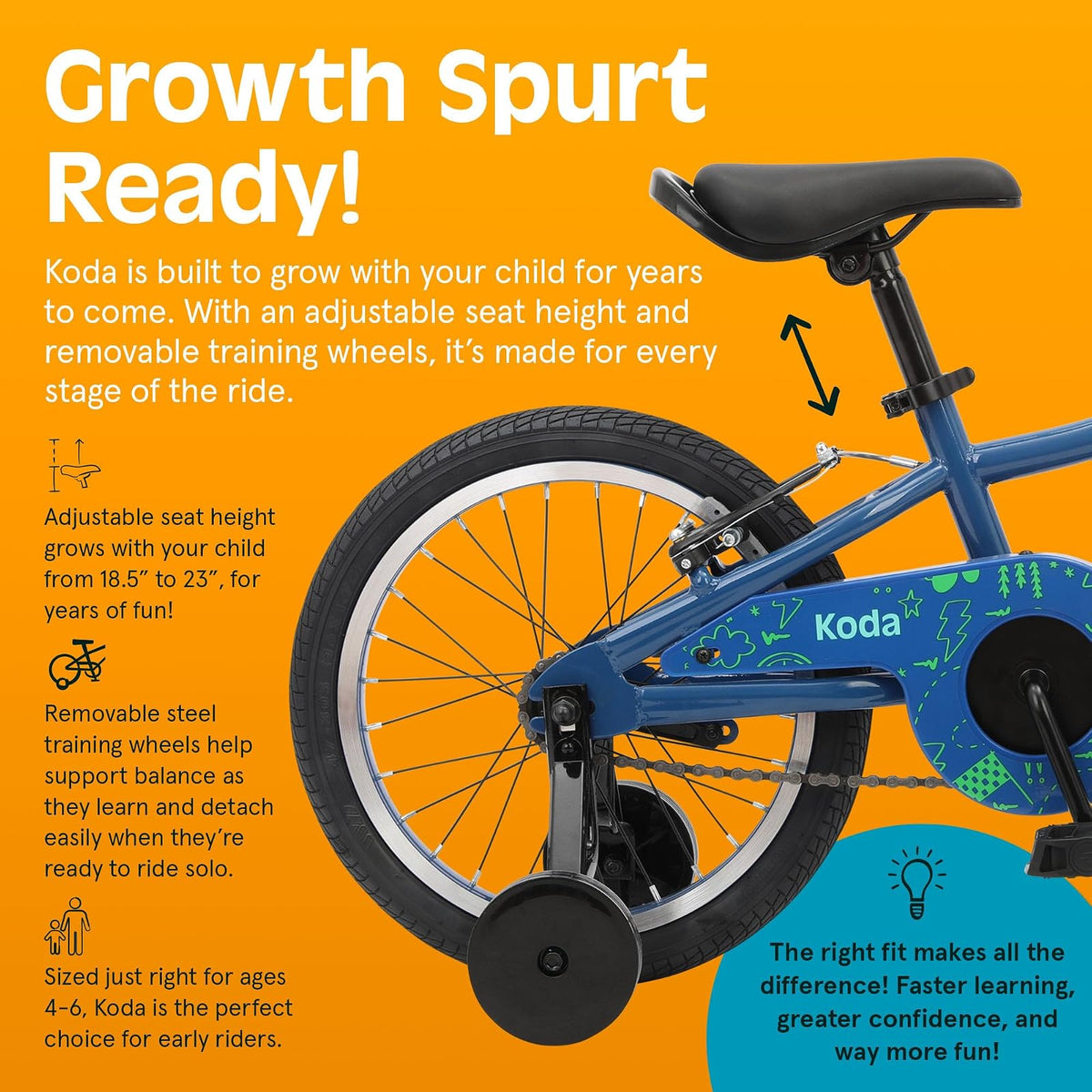 Retrospec Koda - Bicicleta Infantil de 16 Pulgadas con Ruedas de Entrenamiento y características de Seguridad, Bicicleta para Principiantes de Altura Ajustable para niños de 4 a 6 años