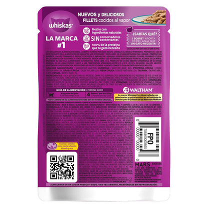 Whiskas - Sobres para Gato, 24 Piezas, Sabor Filetes De Atún, 85g c/u., Fibra Natural, Minerales, Vitaminas A, Sin Conservadores
