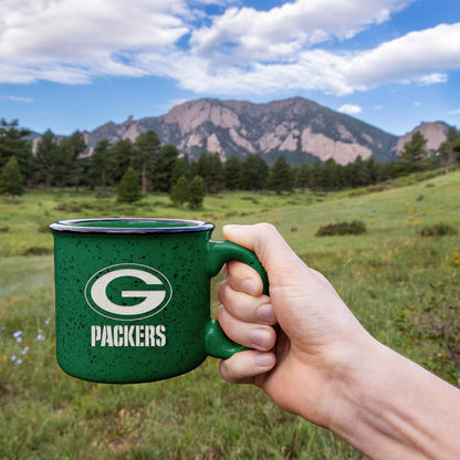 Rico Industries NFL Football Green Bay Packers Speckle - Taza de fogata grabada con láser de 12 onzas