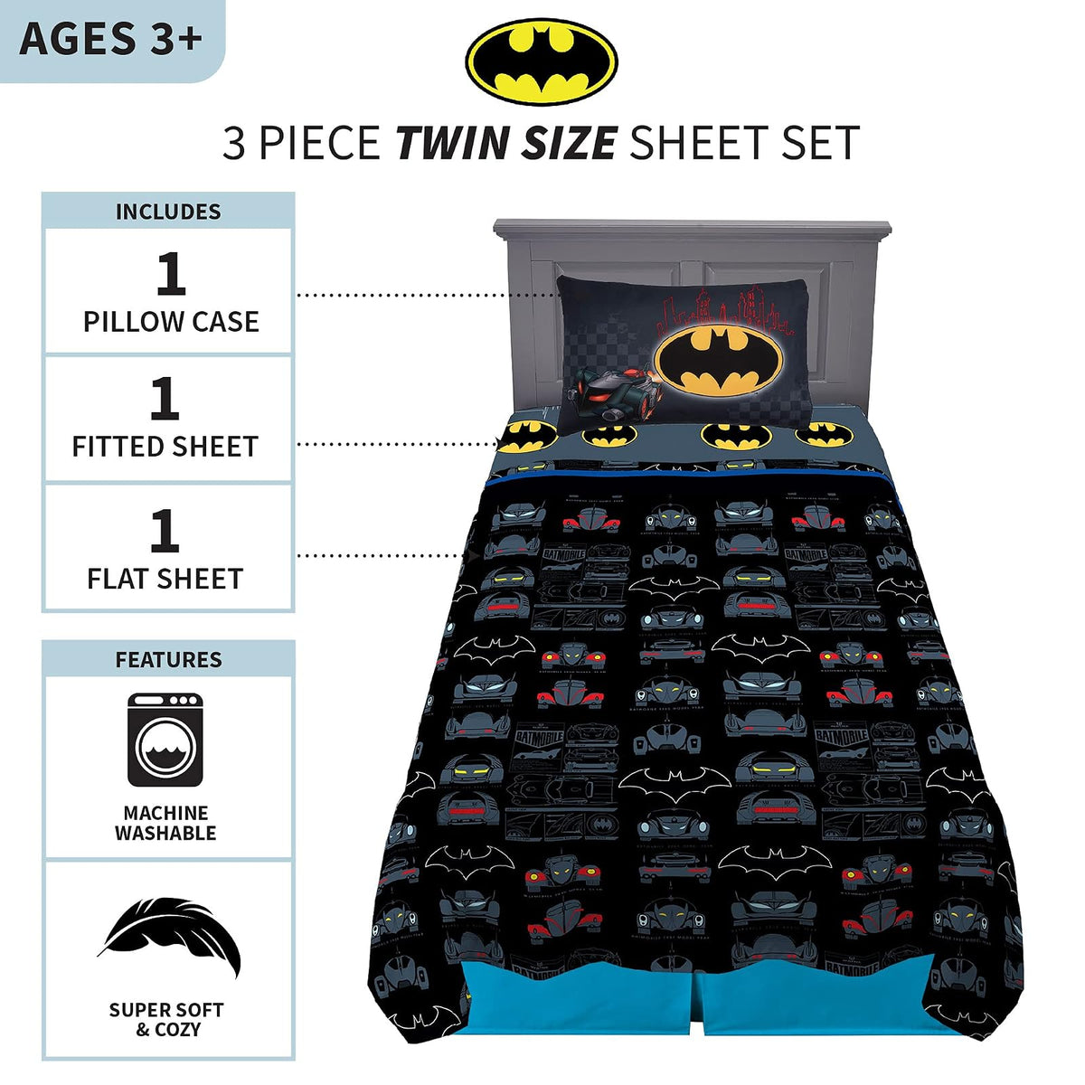 Franco - Juego de sábanas, Batman, 3 Piece Twin Size, 1