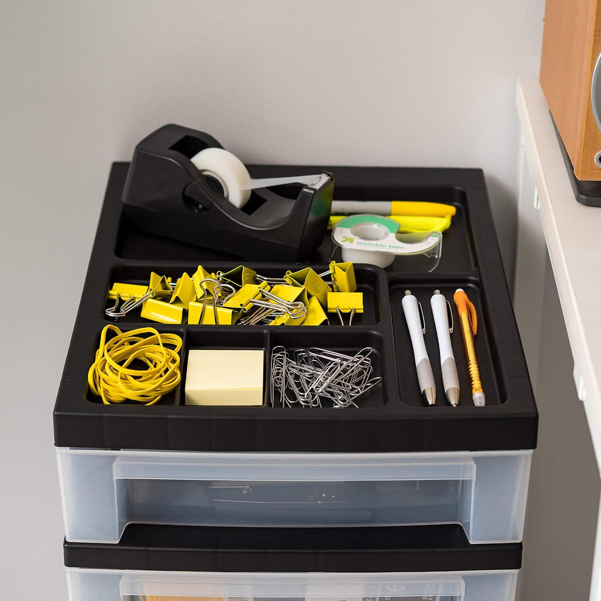 IRIS USA Carrito Organizador con Ruedas de 4 Cajones, Negro/Transparente | Organiza manualidades, artículos de oficina, salón y accesorios con cajones de fácil acceso para uso diario