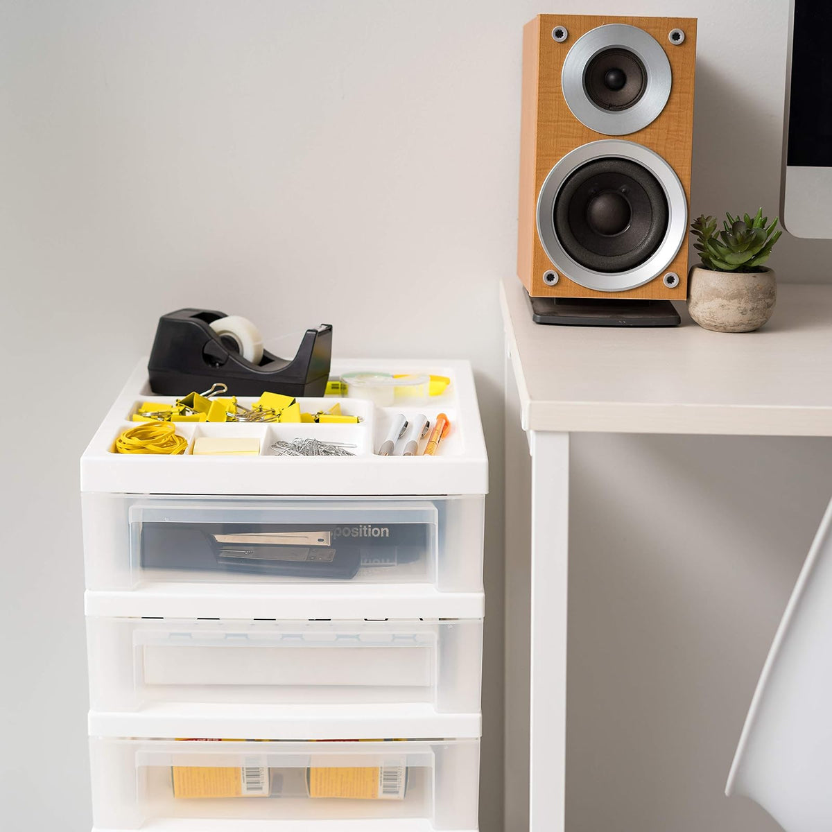 IRIS USA Carrito Organizador con Ruedas de 6 Cajones, Blanco/Transparente | Organiza manualidades, artículos de oficina, salón y accesorios con cajones de fácil acceso para uso diario