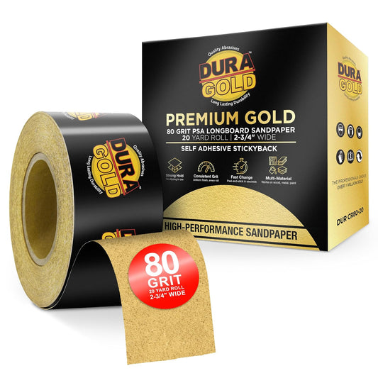 Dura-Gold Papel de Lija Longboard PSA de Grano 80 DUR CR80-20, 2.75 in x 20 Yardas, Gris