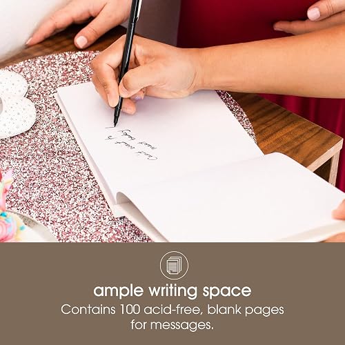 Pearhead - Libro de visitas para baby shower, clásico de género neutro para baby shower, bodas, fiestas y eventos, lino marfil con estampado dorado, 100 páginas en blanco