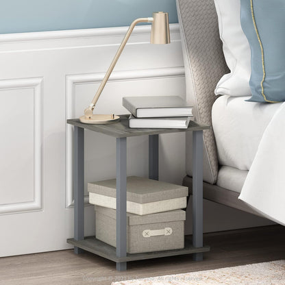 Furinno 12127GYW/GY Simplistic End Table, French Oak Grey, Set of 2 | Mesa auxiliar auxiliar de 2 niveles, compacta, cuadrada, moderna, mesita de noche, mesita de noche, mesita de noche
