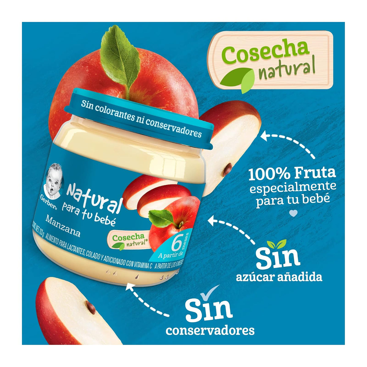 Gerber Papilla Etapa 2, Manzana, Paquete de 12 Piezas de 113g c/u