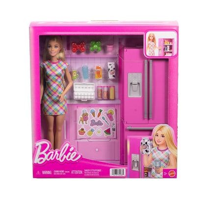 Barbie Set De Juego Muñeca con Cocina, Refrigerador con Puertas Abatibles, Más De 10 Accesorios, para 3 Años En Adelante