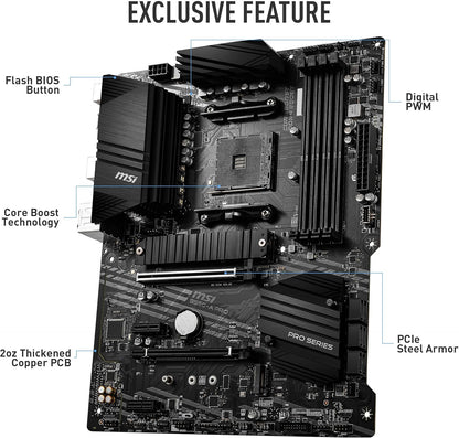 MSI B550-A Pro V1 ProSeries Motherboard (AMD Ryzen 5000, AM4, DDR4, PCIe 4.0, SATA 6Gb/s, M.2, USB 3.2 Gen 2, HDMI/DP, ATX)