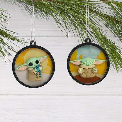 Hallmark Star Wars: The Mandalorian Grogu Scenes Mini Adornos de Navidad, irrompibles, Juego de 4