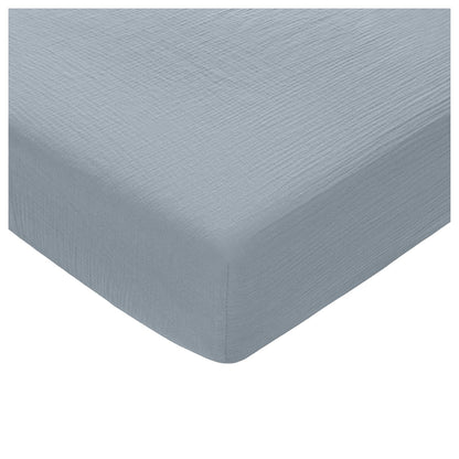 Comfy Cubs Sábana de Muselina de Algodón para Cuna, Blanco - Azul pacífico - Cuna