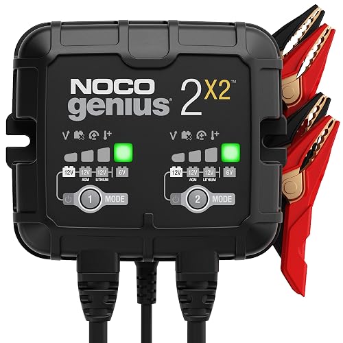 NOCO GENIUS2X2: Cargador Inteligente 6V/12V 4A de 2 Bancos (2A por Banco) – Mantenedor automático, Cargador Lento y desulfatador con protección contra sobrecarga – para baterías de Plomo y Litio