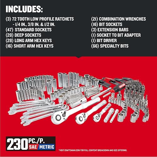 CRAFTSMAN Juego mecánico 230 pzas con llaves hexagonales CMMT45306