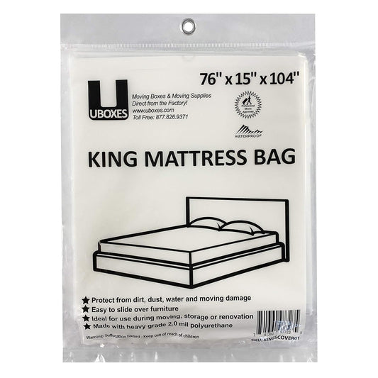 Uboxes Funda de Colchón King | Transparente, 76 x 15 x 104 pulgadas, polietileno 2 mil, fácil colocación