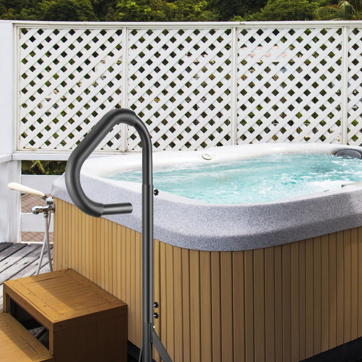 VEVOR Pasamanos Lateral para Spa 54,2x37x160 cm Pasamanos de Jacuzzi Giratorio de 360​​​​° Altura Ajustable 122,92-160 cm Carga 272 kg Base de Montaje Deslizante de Aluminio Antioxidante para Bañera