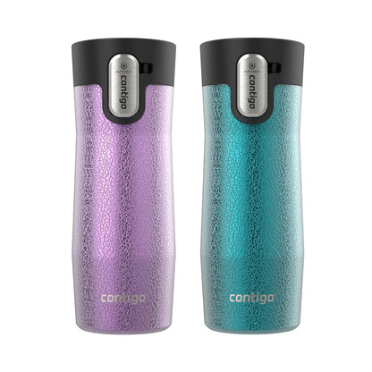 Contigo Vaso Térmico West Loop, Acero Inoxidable, Antiderrames - Crystal Pansy; Crystal Enebro - 16 fl oz (2-Pack) - West Loop 3.0